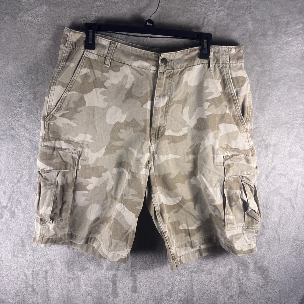 Chaps Cargo Shorts Mens 34 Beige Camo Denim 12" Inseam Cotton Army Casual